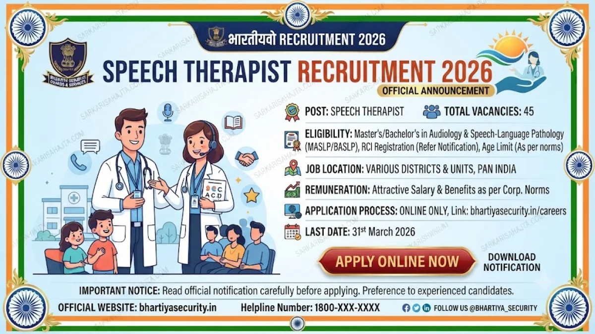 🩺 Bhartiya Security Guards and Services – Speech Therapist Recruitment 2026