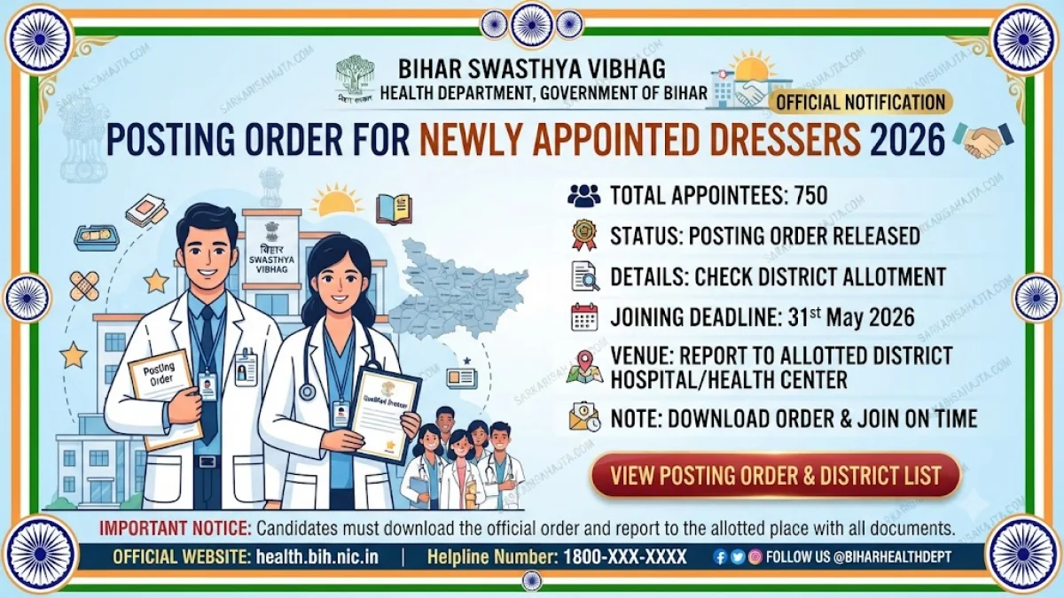 🩺 Bihar Health Department – Posting Order for Newly Appointed Dressers 2026