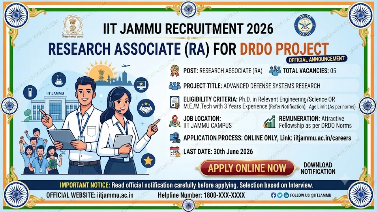 ⚙️ IIT Jammu Recruitment 2026 – Research Associate for DRDO Project
