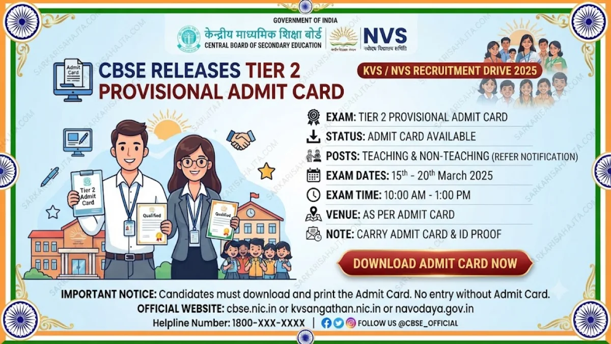 📢 CBSE Releases Tier 2 Provisional Admit Card for KVS/NVS Recruitment Drive 2025