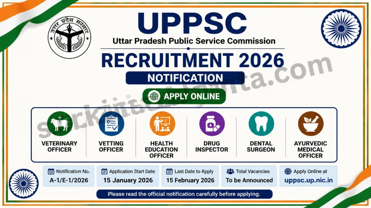 UPPSC Recruitment 2026 Notification: Apply Online for Veterinary Officer, Vetting Officer, Health Education Officer, Drug Inspector, Dental Surgeon and Ayurvedic Medical Officer