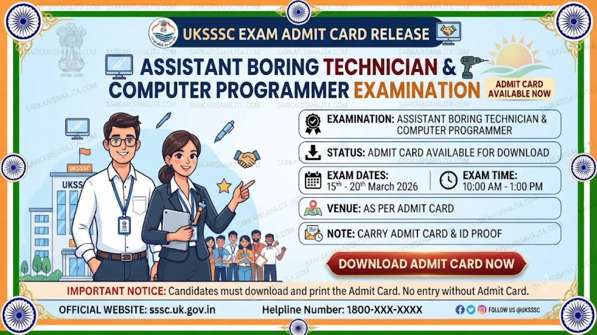 UKSSSC Admit Card Release for Assistant Boring Technician & Computer Programmer Examination