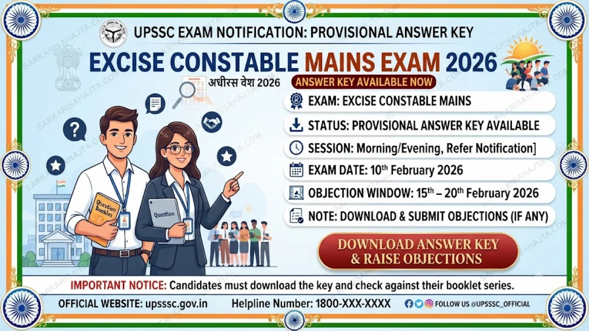 UPSSSC Releases Provisional Answer Key for Excise Constable Mains Exam 2026
