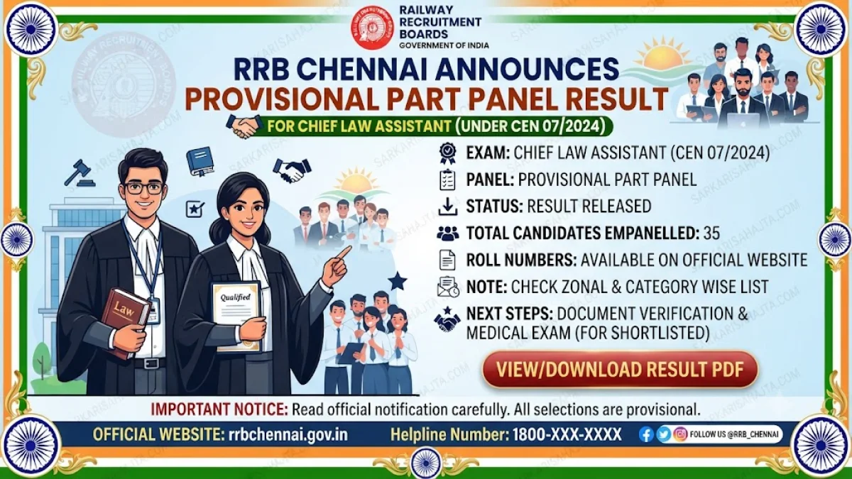 RRB Chennai Releases Provisional Part Panel Result for Chief Law Assistant under CEN 07/2024