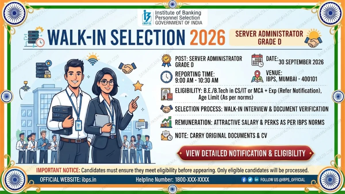 IBPS Conducts Walk-In Selection for Server Administrator Grade D on 30 September 2026