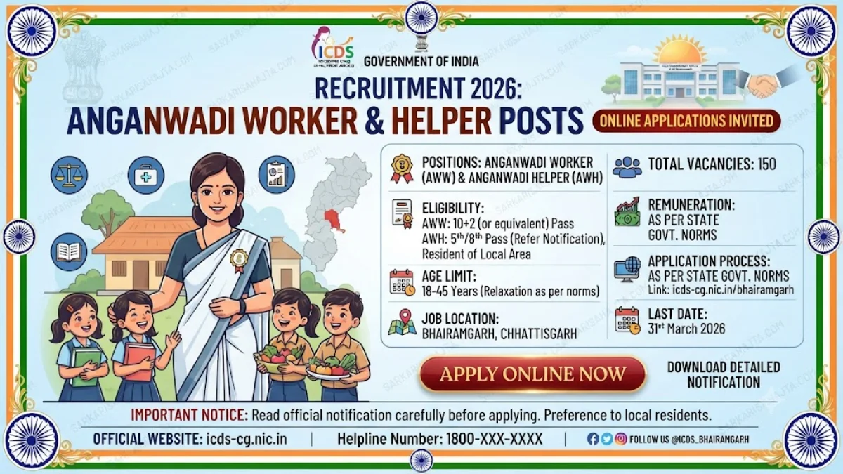 ICDS Bhairamgarh Invites Online Applications for Anganwadi Worker and Helper Posts 2026