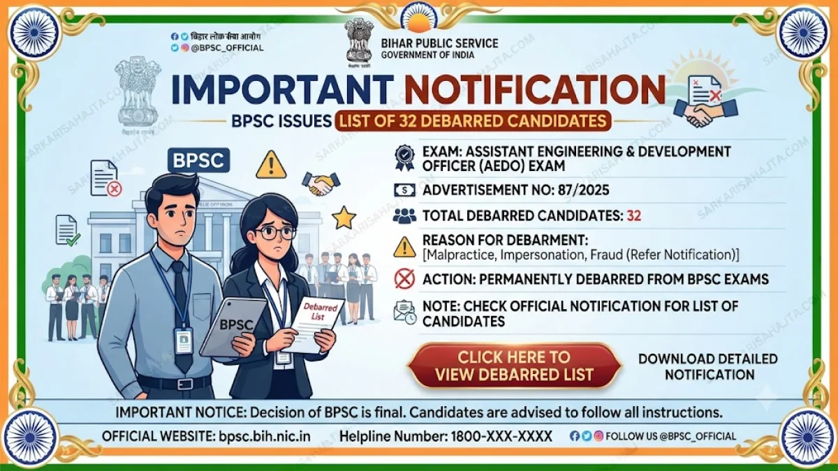 BPSC Issues List of 32 Debarred Candidates for AEDO Exam under Advertisement No. 87/2025