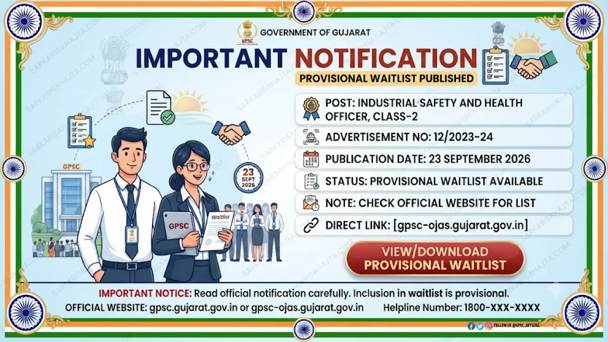 GPSC Publishes Provisional Waitlist for Industrial Safety and Health Officer Class-2 under Advertisement No. 12/2023-24 on 23 September 2026