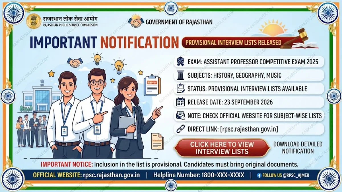 RPSC Releases Provisional Interview Lists for Assistant Professor (History, Geography, and Music) Competitive Exam 2025 on 23 September 2026