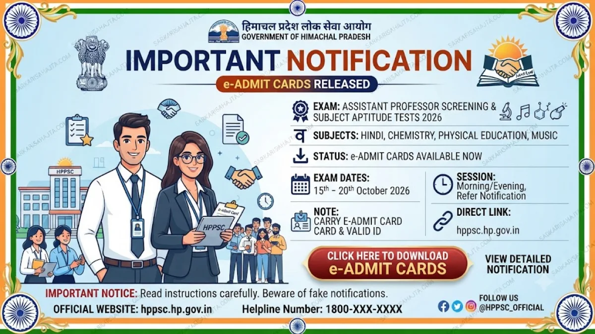 HPPSC Releases e-Admit Cards for Assistant Professor Screening and Subject Aptitude Tests 2026 in Hindi, Chemistry, Physical Education and Music