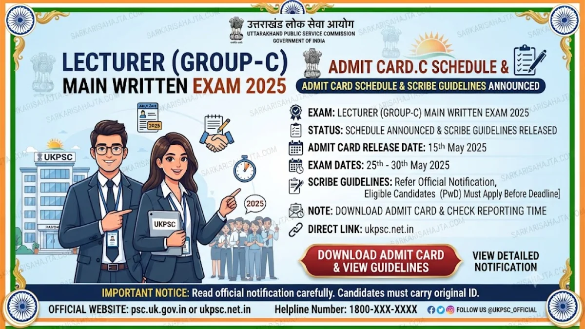 UKPSC Announces Admit Card Schedule and Scribe Guidelines for Lecturer (Group-C) Main Written Exam 2025