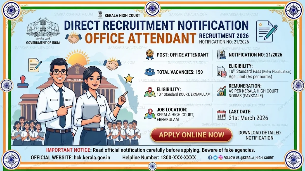 Kerala High Court Invites Applications for Office Attendant Recruitment 2026 – Direct Recruitment Notification No. 21/2026