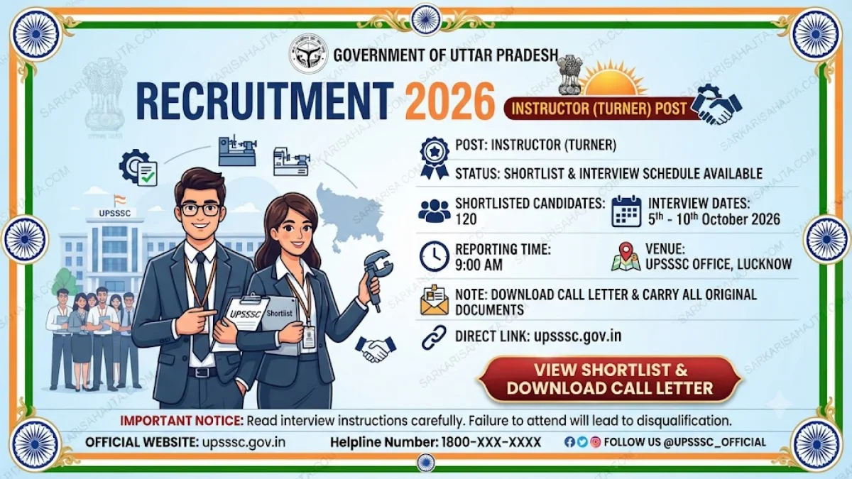 UPSSSC Announces Shortlist and Interview Schedule for Instructor (Turner) Recruitment 2026