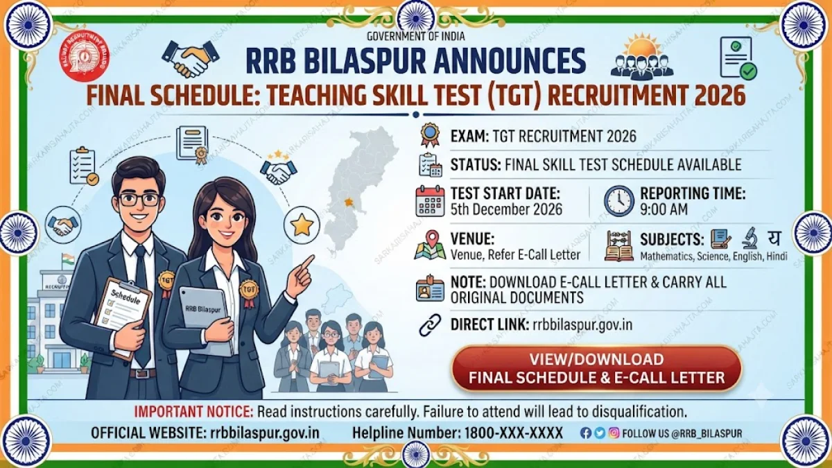 RRB Bilaspur Announces Final Schedule for Teaching Skill Test (TGT) Recruitment 2026