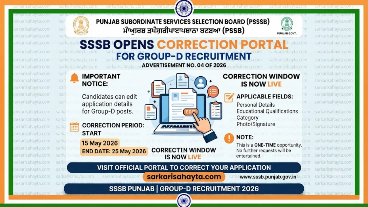 Punjab SSSB Opens Correction Portal for Group-D Recruitment Advertisement No. 04 of 2026