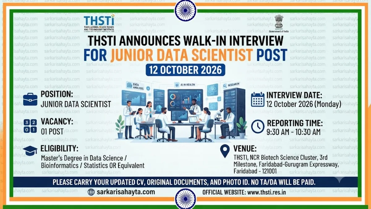 THSTI Announces Walk-In Interview for Junior Data Scientist Post on 12 October 2026