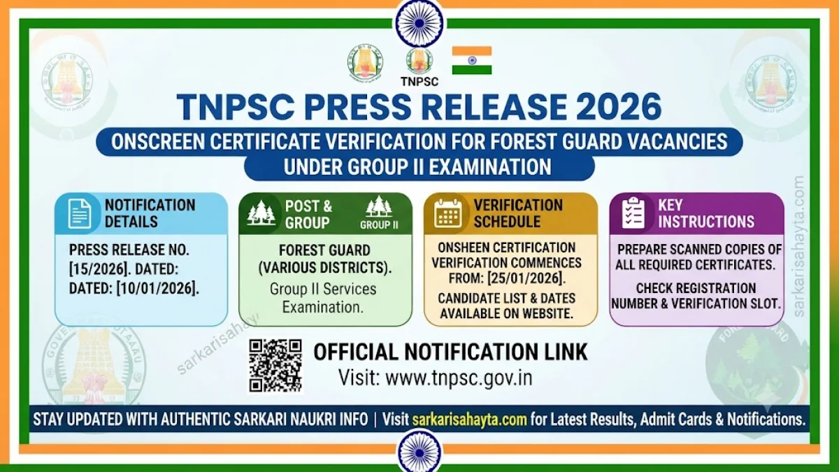 🚀 TNPSC Press Release 2026: Onscreen Certificate Verification for Forest Guard Vacancies under Group II Examination