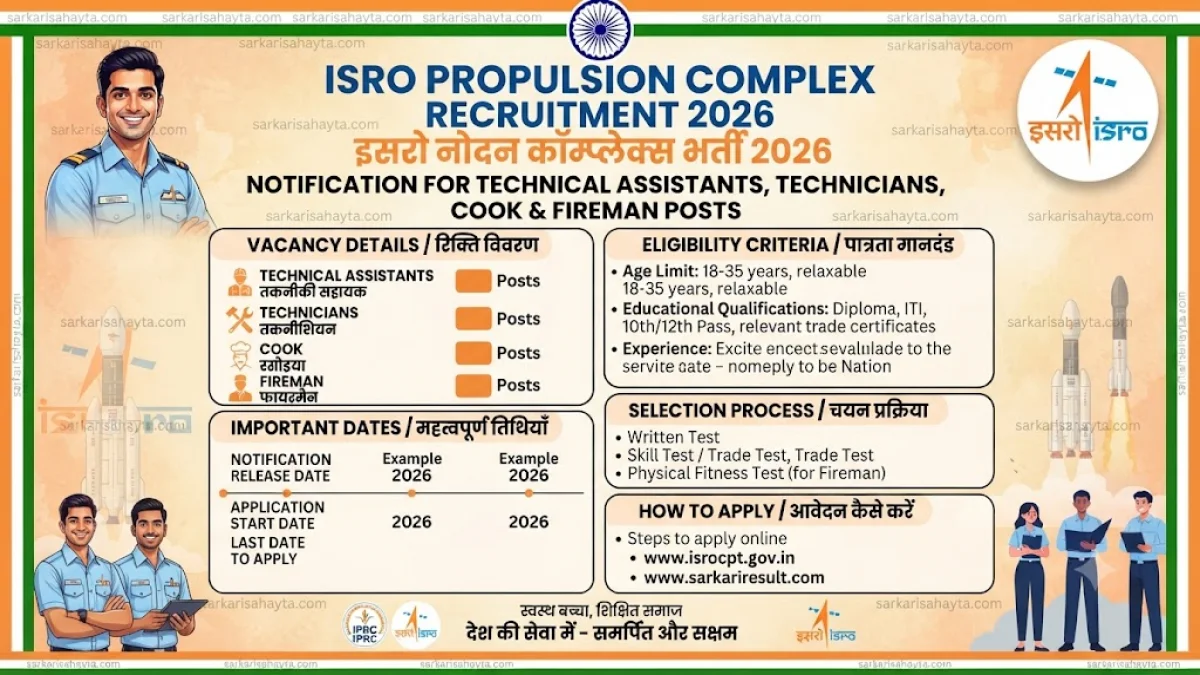 🚀 ISRO Propulsion Complex Recruitment 2026: Notification for Technical Assistants, Technicians, Cook & Fireman Posts