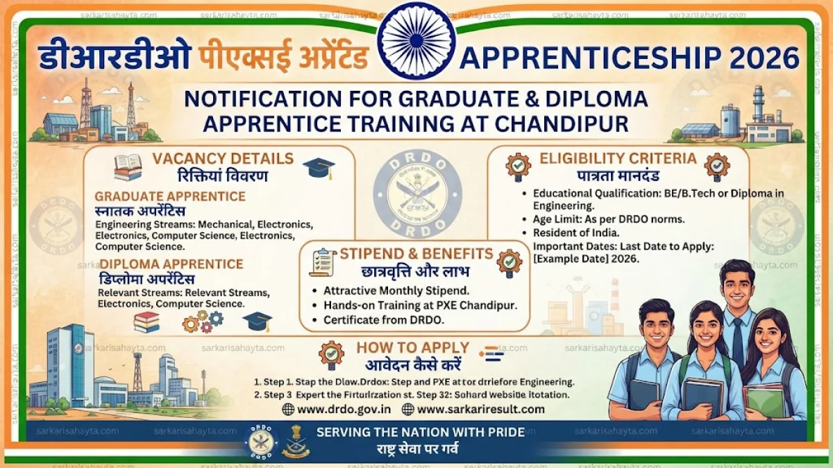 🛡️ DRDO PXE Apprenticeship 2026: Notification for Graduate & Diploma Apprentice Training at Chandipur