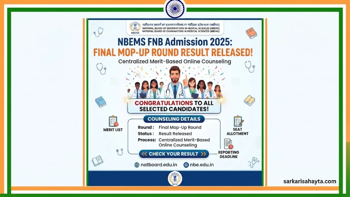 🏥 NBEMS FNB Admission 2025: Final Mop-Up Round Result Released for Centralized Merit-Based Online Counseling