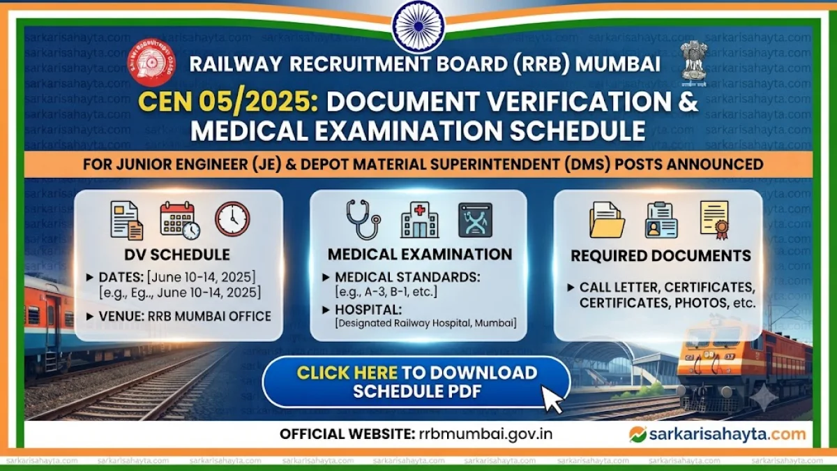 🚆 RRB Mumbai CEN 05/2025: Document Verification & Medical Examination Schedule for JE/DMS Posts Announced