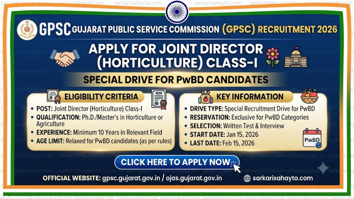 🌱 GPSC Recruitment 2026: Apply for Joint Director (Horticulture) Class-I – Special Drive for PwBD Candidates