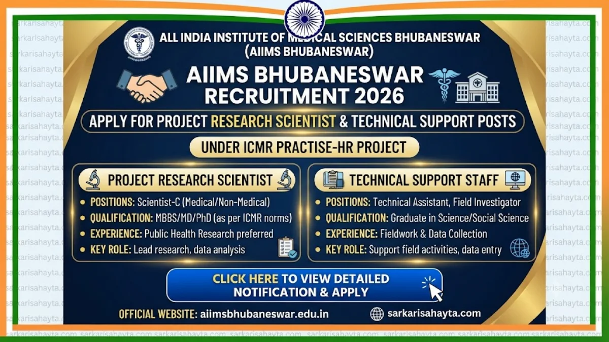 🩺 AIIMS Bhubaneswar Recruitment 2026: Apply for Project Research Scientist & Technical Support Posts under ICMR PRACTISe-HR Project