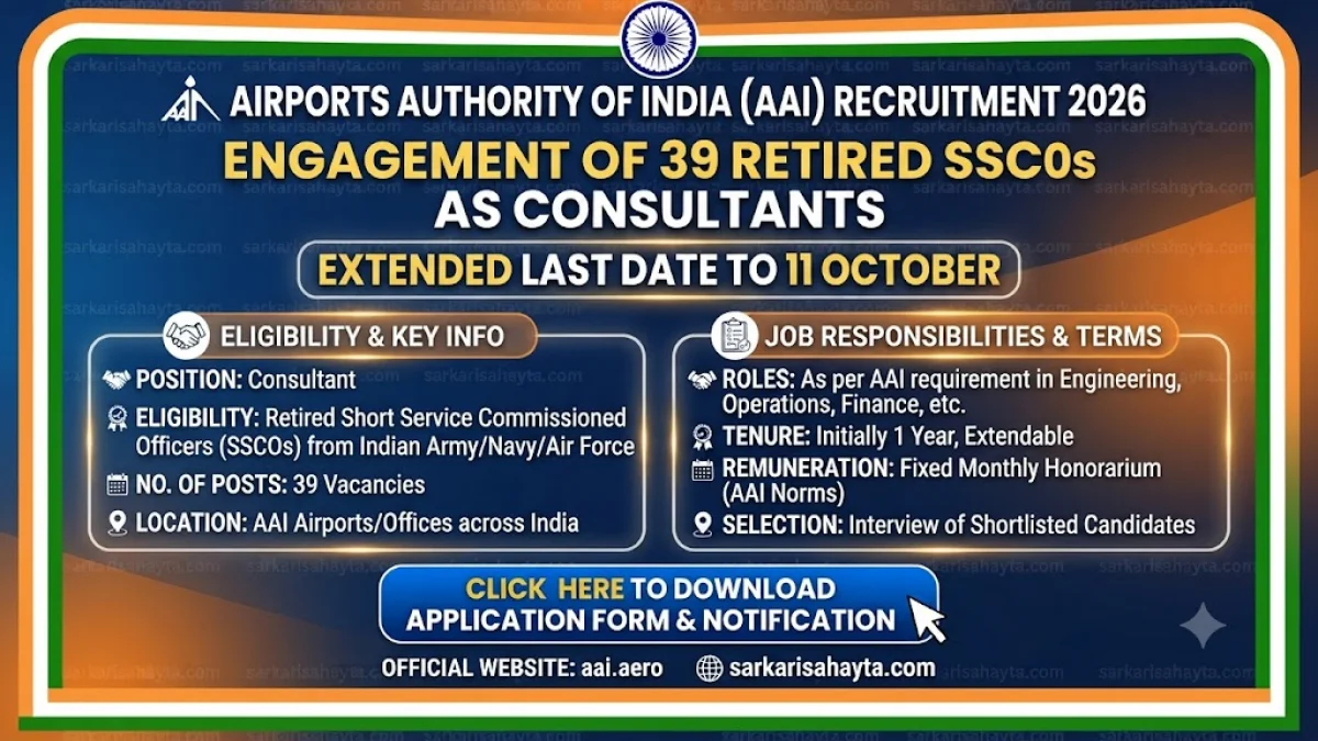 ✈️ AAI Recruitment 2026: Engagement of 39 Retired SSCOs as Consultants – Extended Last Date to 11 October