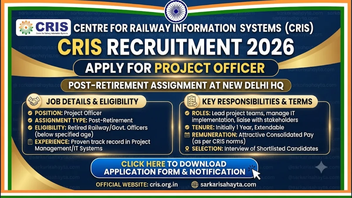 🚆 CRIS Recruitment 2026: Apply for Project Officer Post-Retirement Assignment at New Delhi HQ