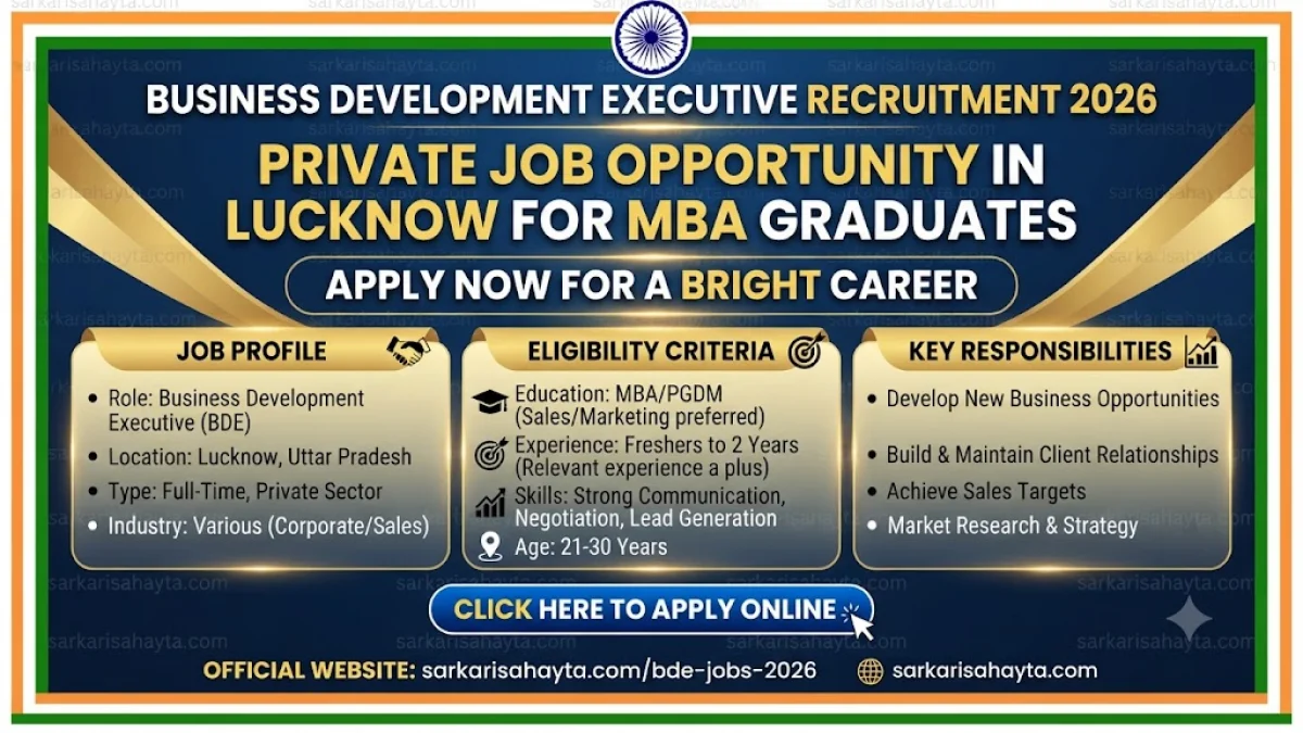 💼 Business Development Executive Recruitment 2026: Private Job Opportunity in Lucknow for MBA Graduates