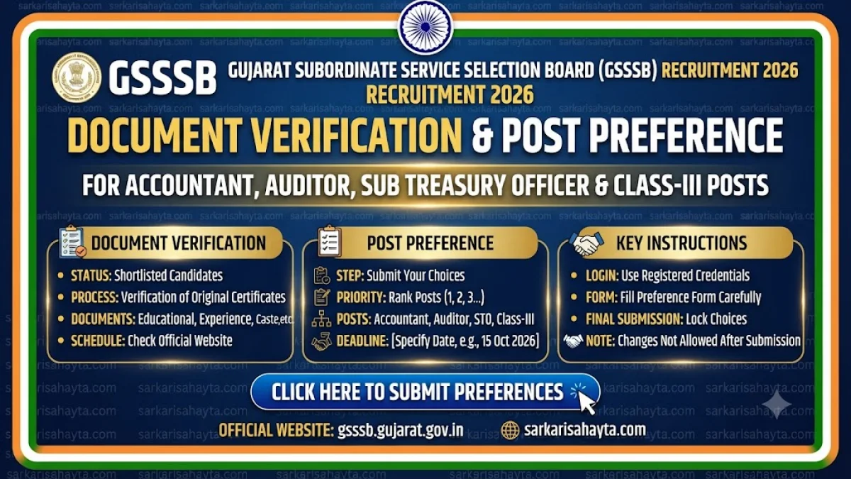 📑 GSSSB Recruitment 2026: Document Verification & Post Preference for Accountant, Auditor, Sub Treasury Officer & Class-III Posts