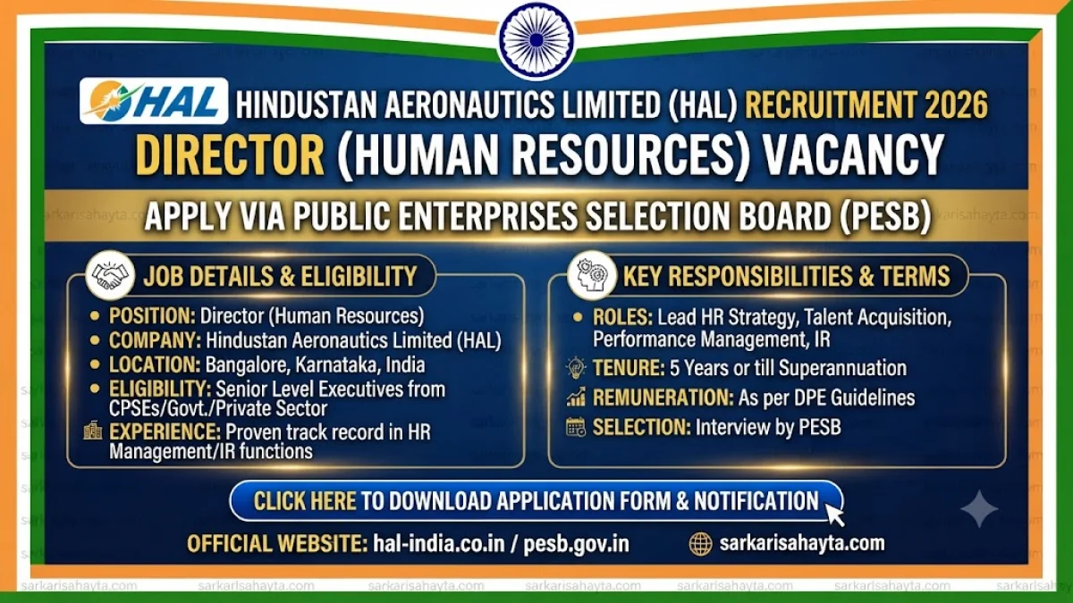 ✈️ HAL Recruitment 2026: Director (Human Resources) Vacancy in Hindustan Aeronautics Limited – Apply via PESB