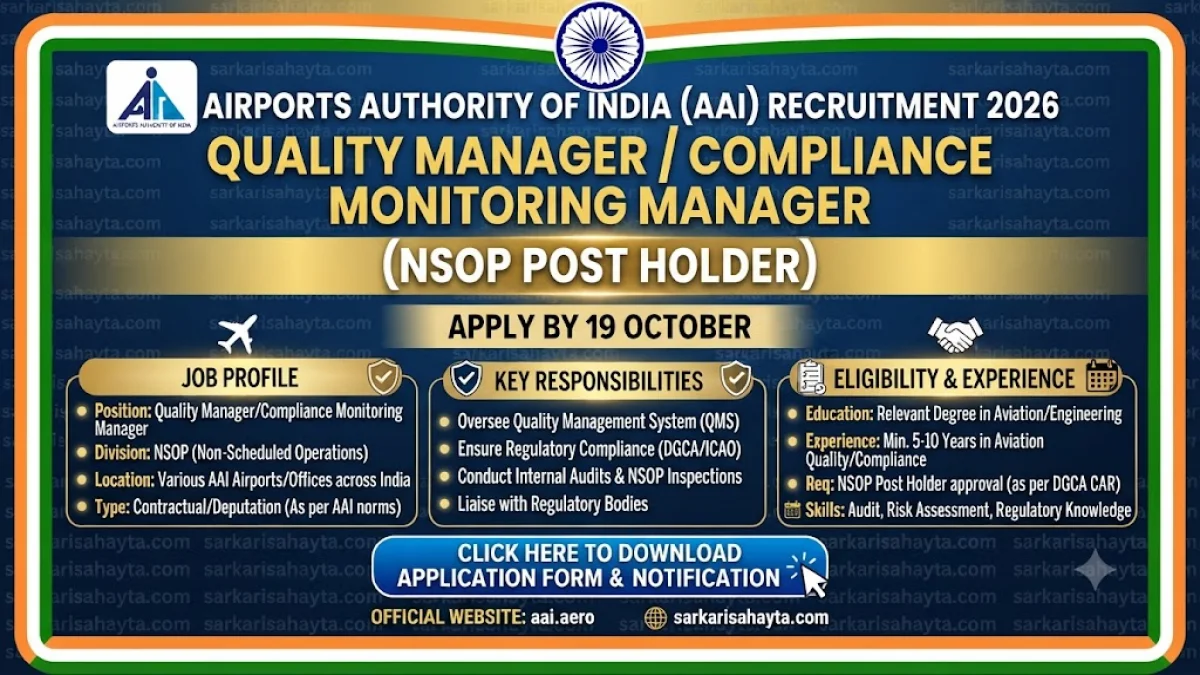 ✈️ AAI Recruitment 2026: Quality Manager/Compliance Monitoring Manager (NSOP Post Holder) – Apply by 19 October