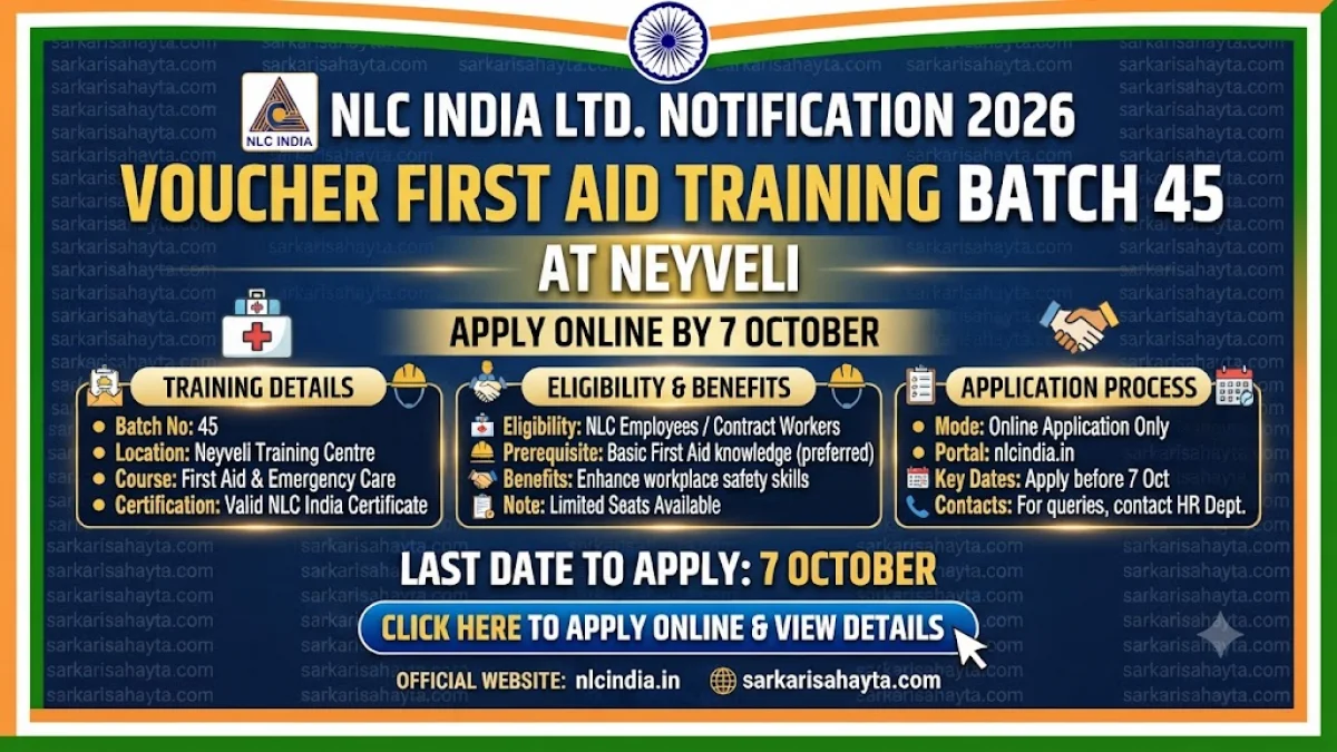 🩺 NLC India Notification 2026: Voucher First Aid Training Batch 45 at Neyveli – Apply Online by 7 October