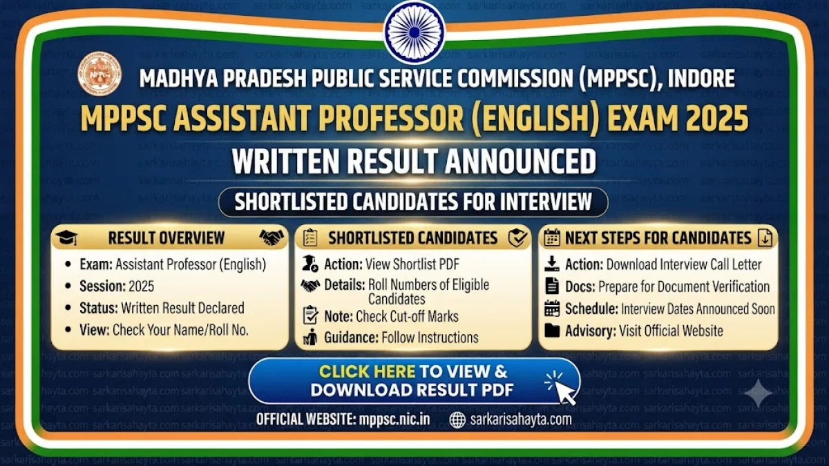 📢 MPPSC Assistant Professor (English) Exam 2025 – Written Result Announced with Shortlisted Candidates for Interview