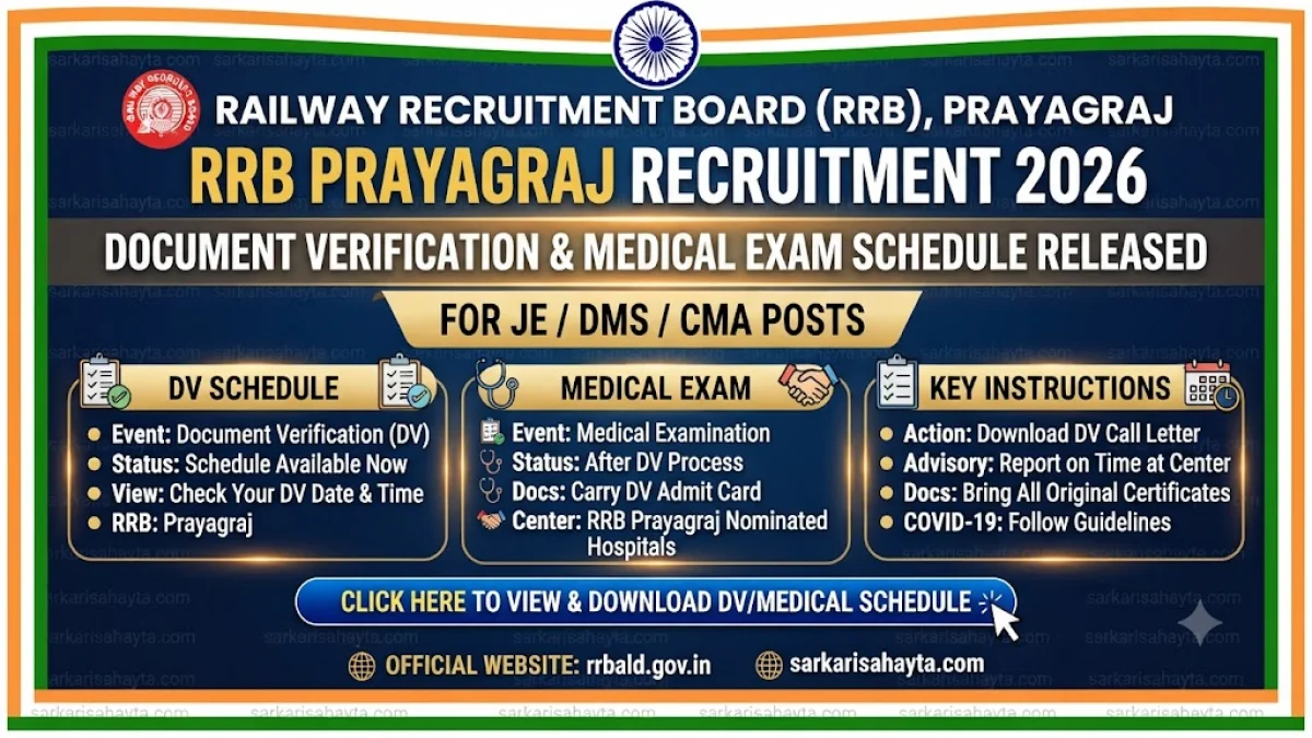 🚆 RRB Prayagraj Recruitment 2026 – Document Verification & Medical Exam Schedule for JE/DMS/CMA Released