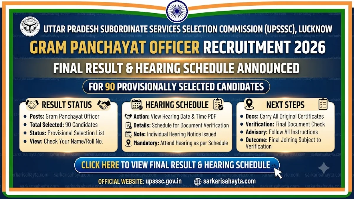 📢 UPSSSC Gram Panchayat Officer Recruitment 2026 – Final Result & Hearing Schedule for 90 Provisionally Selected Candidates