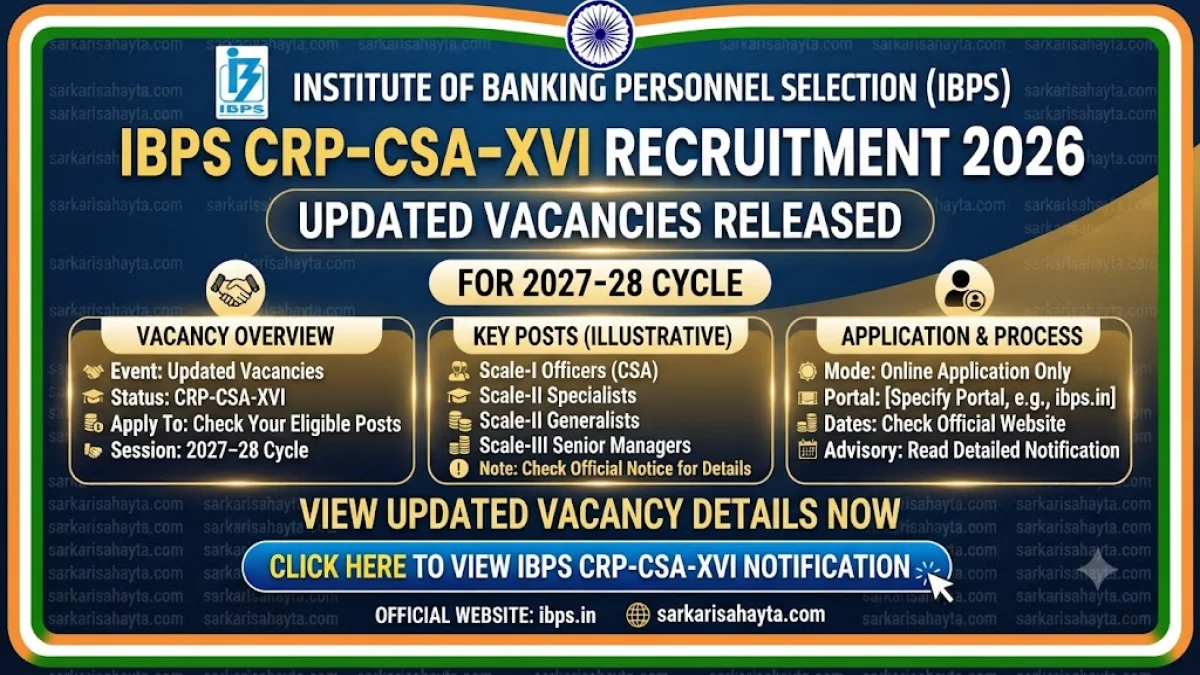 🏦 IBPS CRP-CSA-XVI Recruitment 2026 – Updated Vacancies Released for 2027–28 Cycle