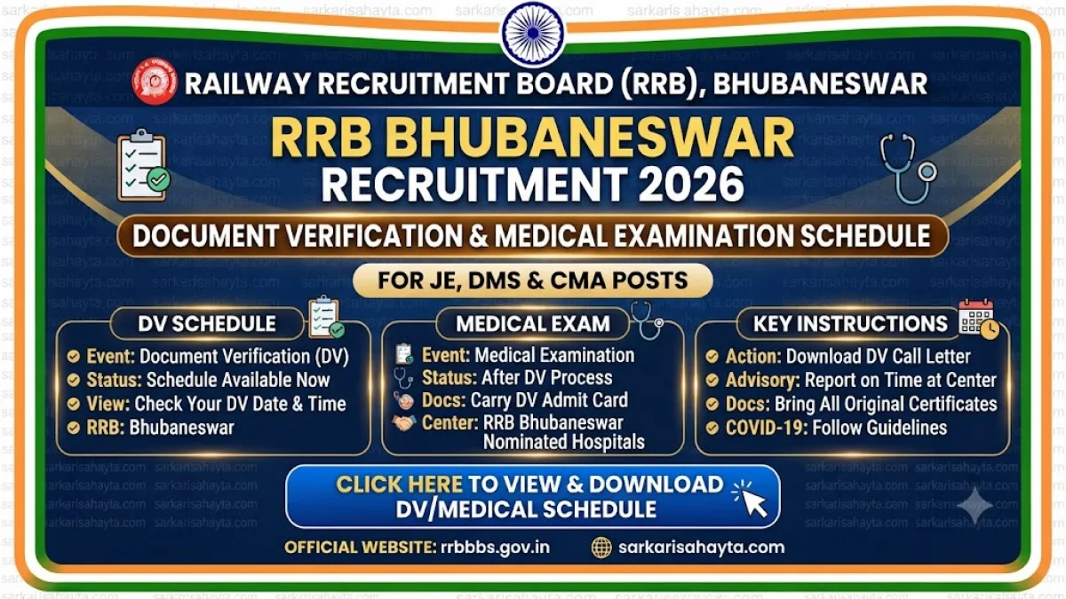 🚆 RRB Bhubaneswar Recruitment 2026 – Document Verification & Medical Examination Schedule for JE, DMS & CMA