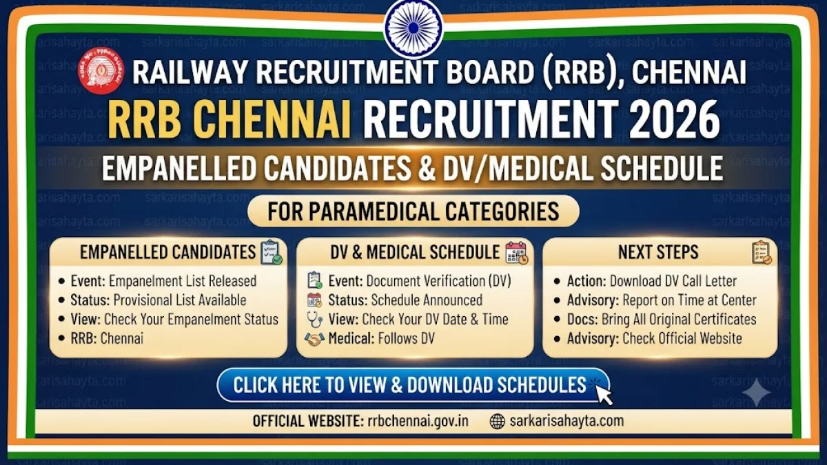 🚆 RRB Chennai Recruitment 2026 – Empanelled Candidates & DV/Medical Schedule for Paramedical Categories