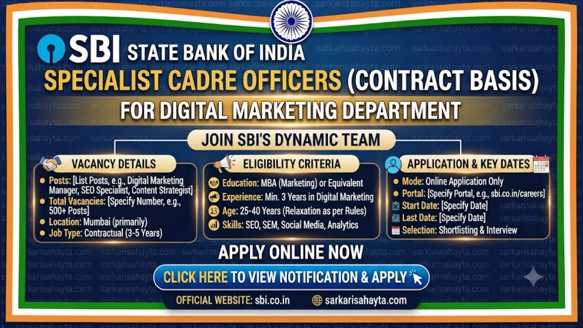 🏦 State Bank of India Recruitment 2026 – Specialist Cadre Officers (Contract Basis) for Digital Marketing Department