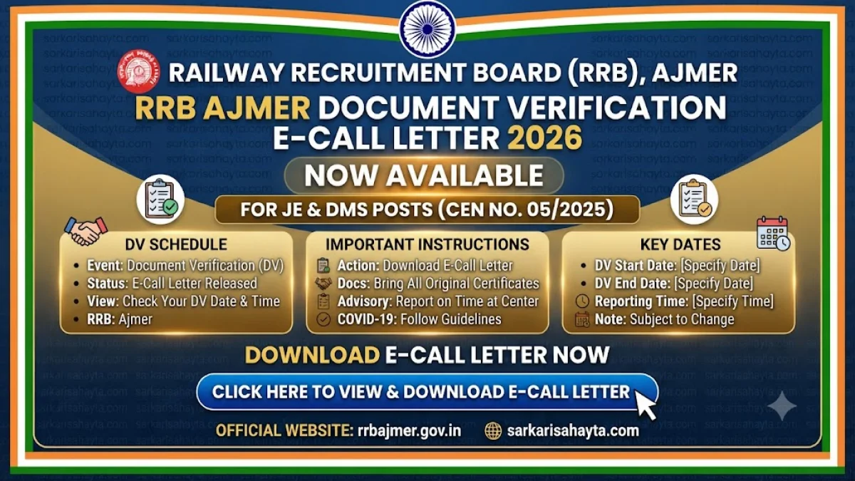 🚆 RRB Ajmer Document Verification E-Call Letter 2026 – CEN 05/2025 (JE & DMS)