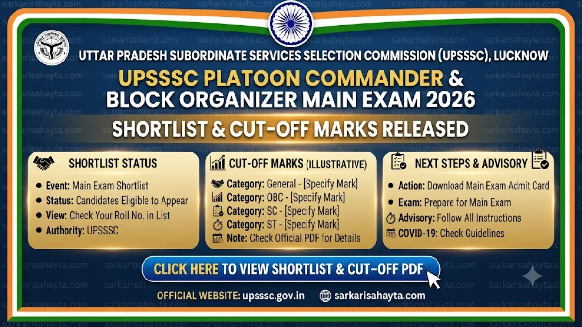 🪖 UPSSSC Platoon Commander & Block Organizer Main Exam 2026 – Shortlist & Cut-off Marks Released
