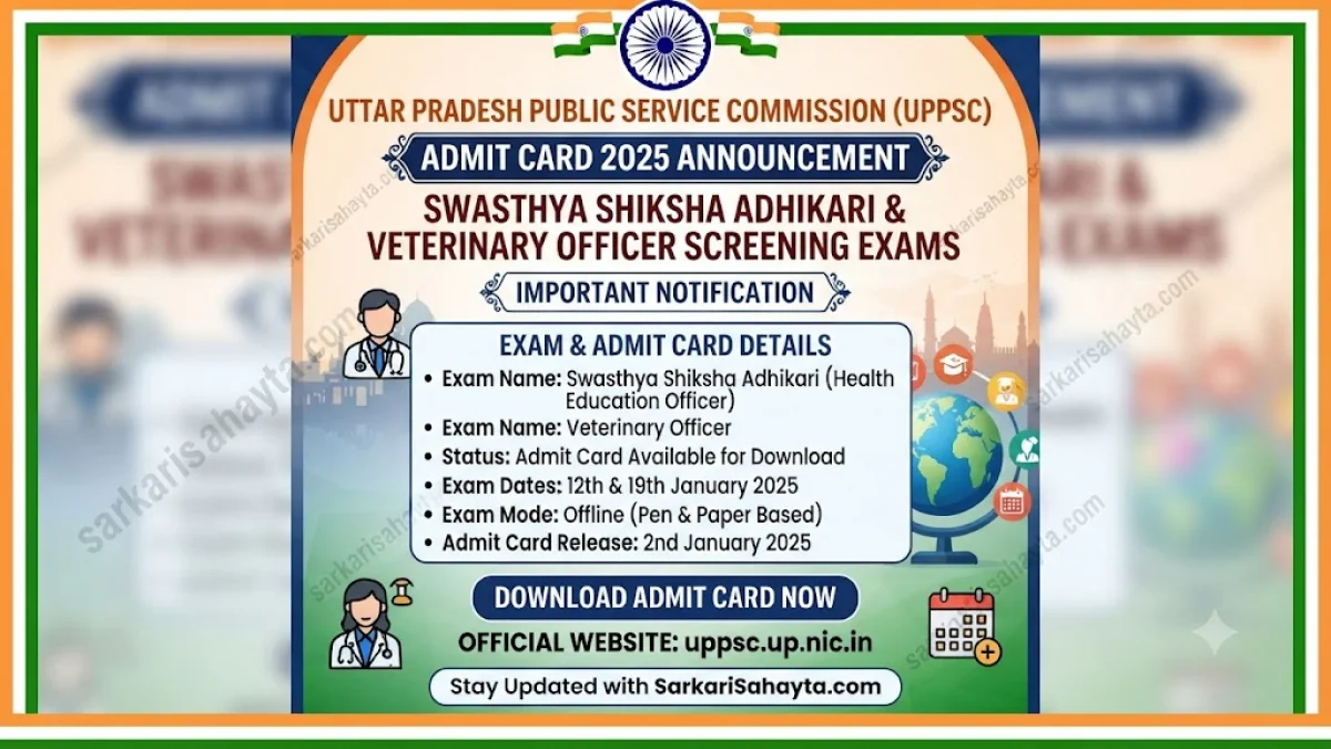 📄 UPPSC Admit Card 2025 – Swasthya Shiksha Adhikari & Veterinary Officer Screening Exams