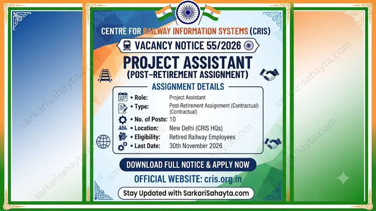 💼 CRIS Vacancy Notice 55/2026 – Project Assistant (Post-Retirement Assignment)