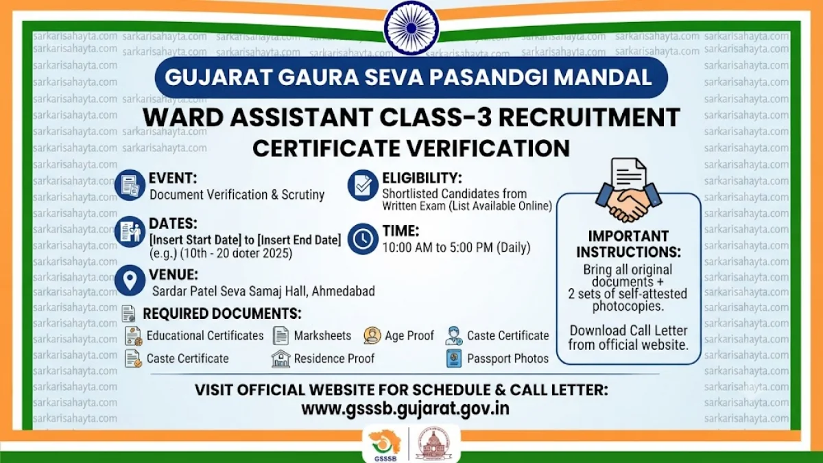 📑 Gujarat Gaura Seva Pasandgi Mandal – Ward Assistant Class-3 Recruitment Certificate Verification