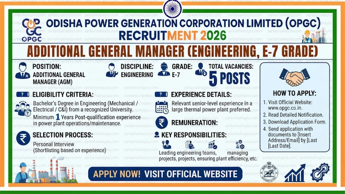 ⚡ OPGC Recruitment 2026 – Additional General Manager (Engineering, E-7 Grade)
