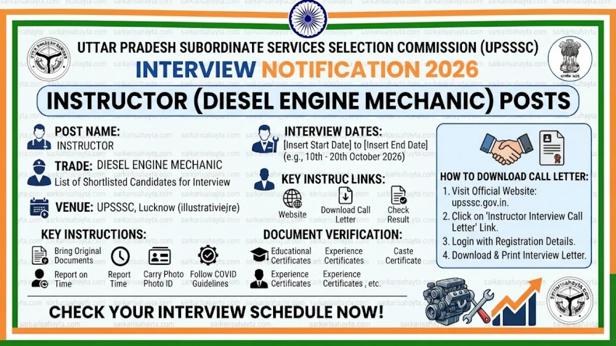 🛠️ UPSSSC Interview Notification 2026 – Instructor (Diesel Engine Mechanic)