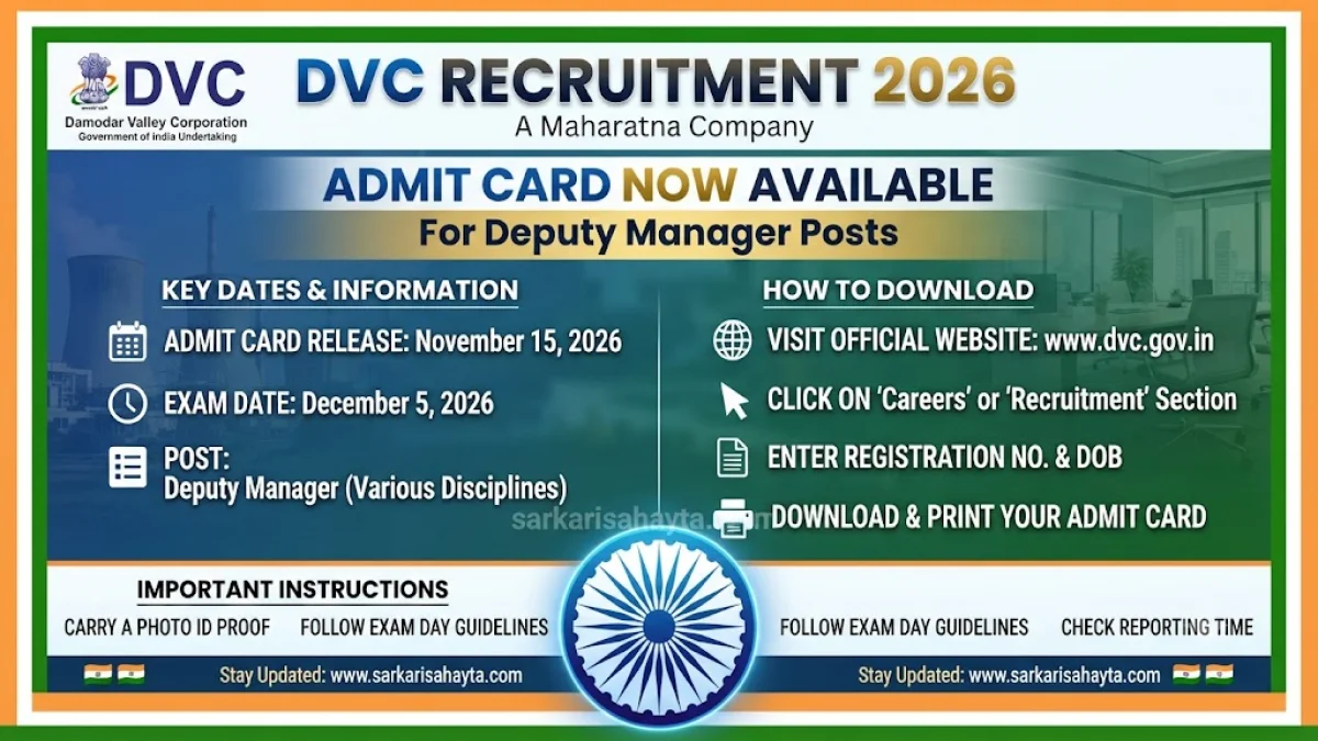 🏢 DVC Recruitment 2026 – Admit Card Download for Deputy Manager Posts