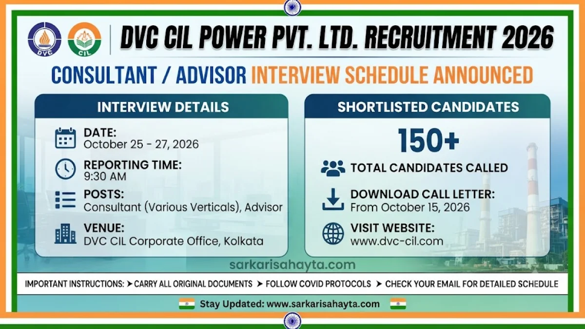 ⚡ DVC CIL Power Pvt. Ltd. Recruitment 2026 – Consultant/Advisor Interview Schedule